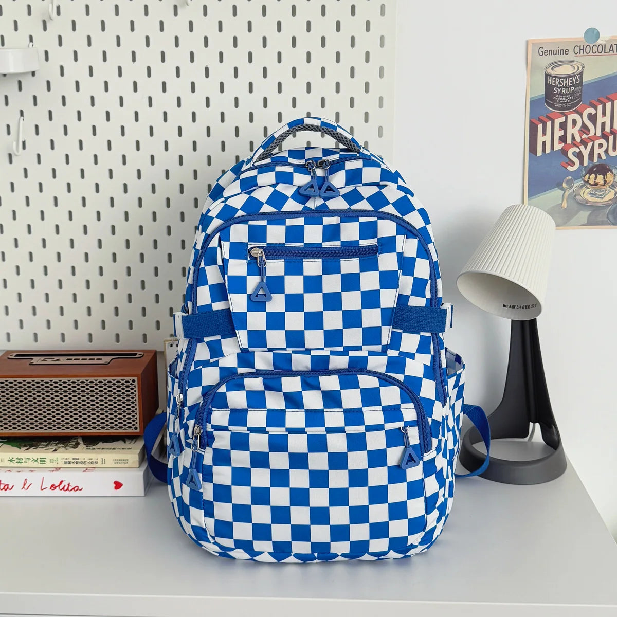 Retro Trendy Checkerboard Patterned Large Capacity Student Backpack Nylon Lightweight Casual Campus