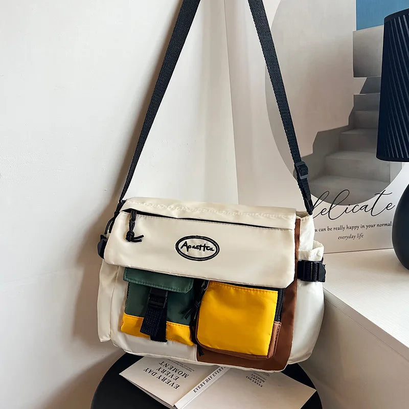 Large Capacity Contrast Color Tote Men Women Shoulder Casual Crossbody Bag