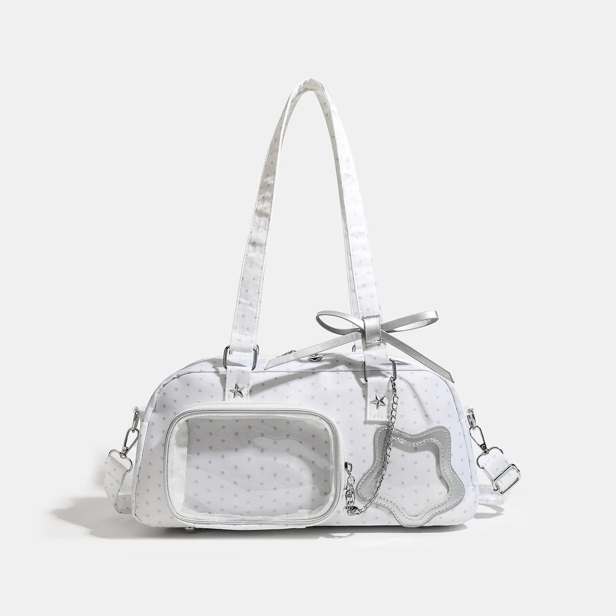 Japanese Style Nylon Ita Bag Large Capacity Cute Bow Decor Transparent Display Star Cream Color