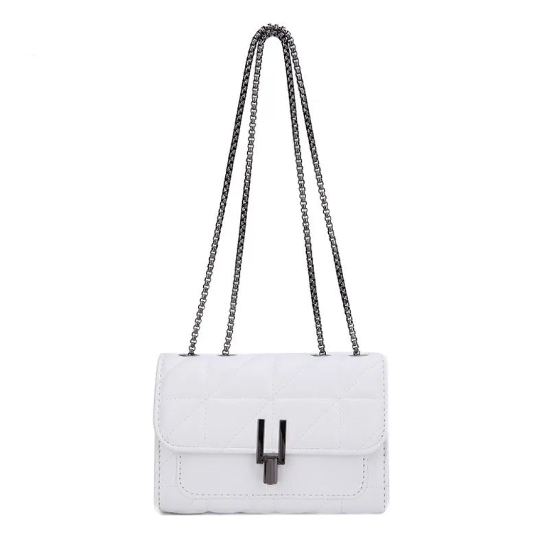Quilted Crossbody Bag with Turn Lock & Chain Strap
