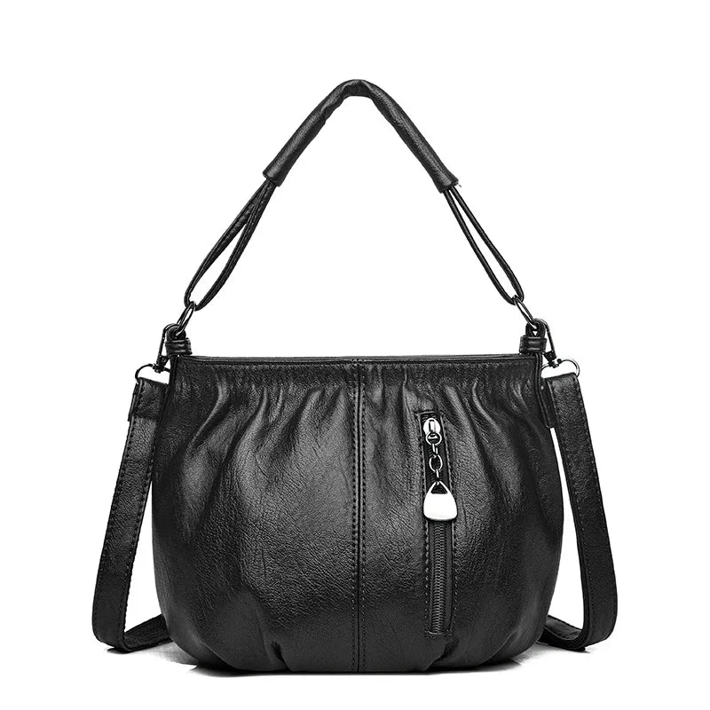 Retro Leather Shoulder Bag for Women – Multi-Layer Tote