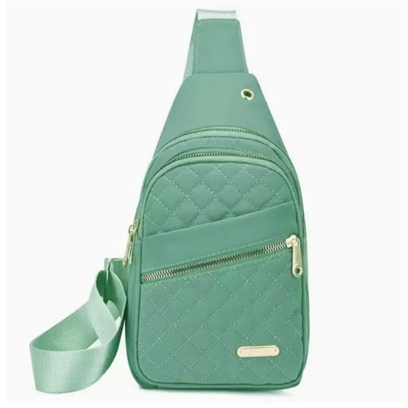 Quilted Sling Bag with Gold Zipper – Multi-Pocket Crossbody