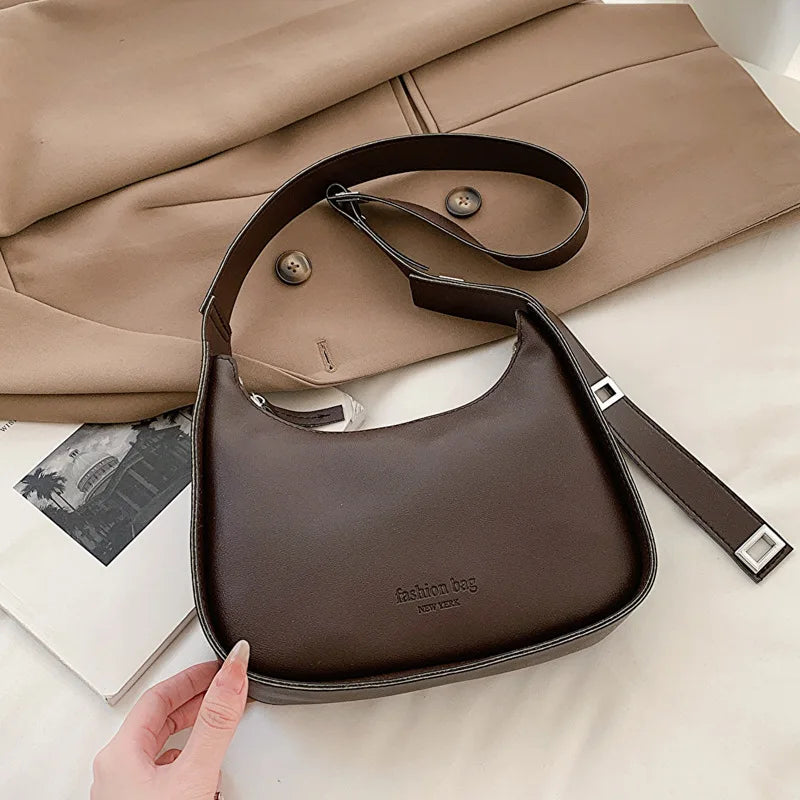 Crescent Crossbody Bag – Retro PU Leather Shoulder Purse for Women