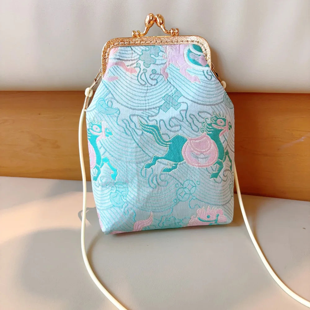Silk Fabric Chinese-Style Cheongsam Traditional Chinese Dress Retro Crossbody Phone Bag Ladies