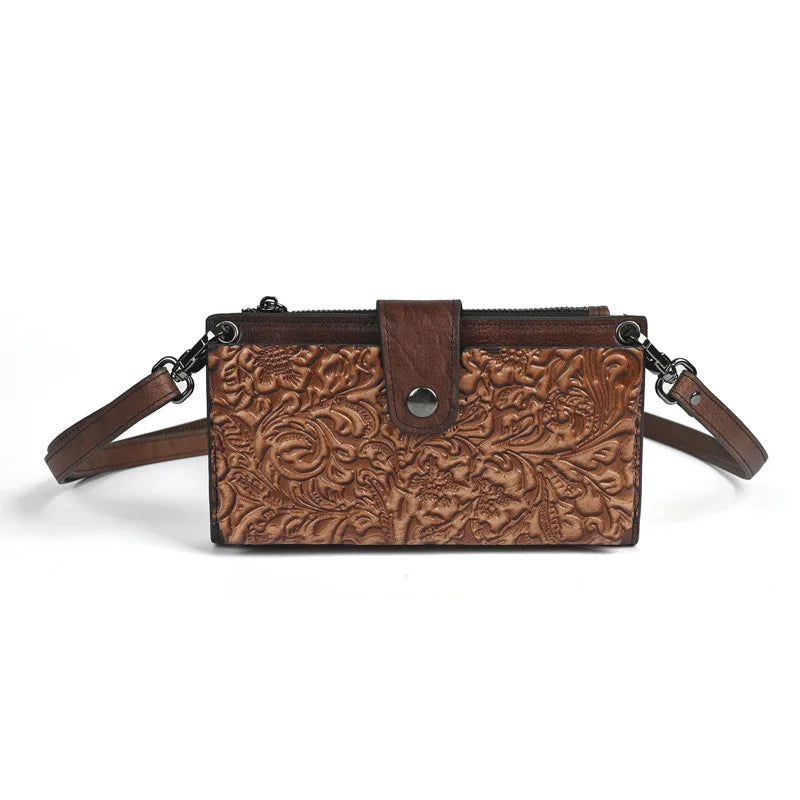 Multi-Functional Flip Cover Buckle Retro Ladies Long Wallet Single-Shoulder Bag