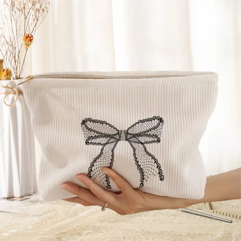 Floral & Bow Cosmetic Bag – Lightweight Zipper Makeup Pouch
