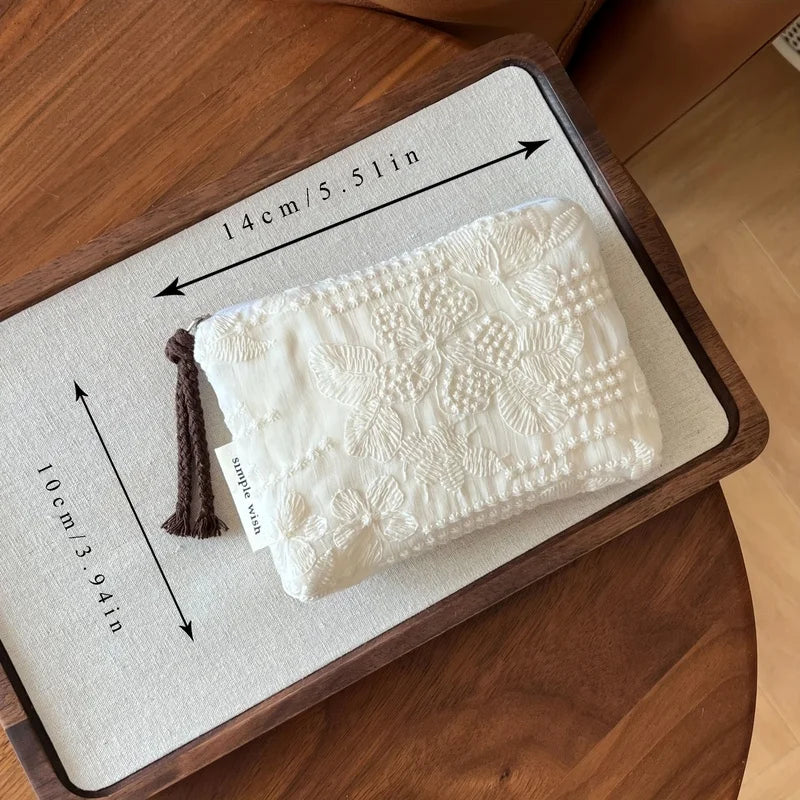 French Lace Makeup Bag White Zippered Cosmetic Pouch W Elegant Organizer Gift Her 2 Sizes