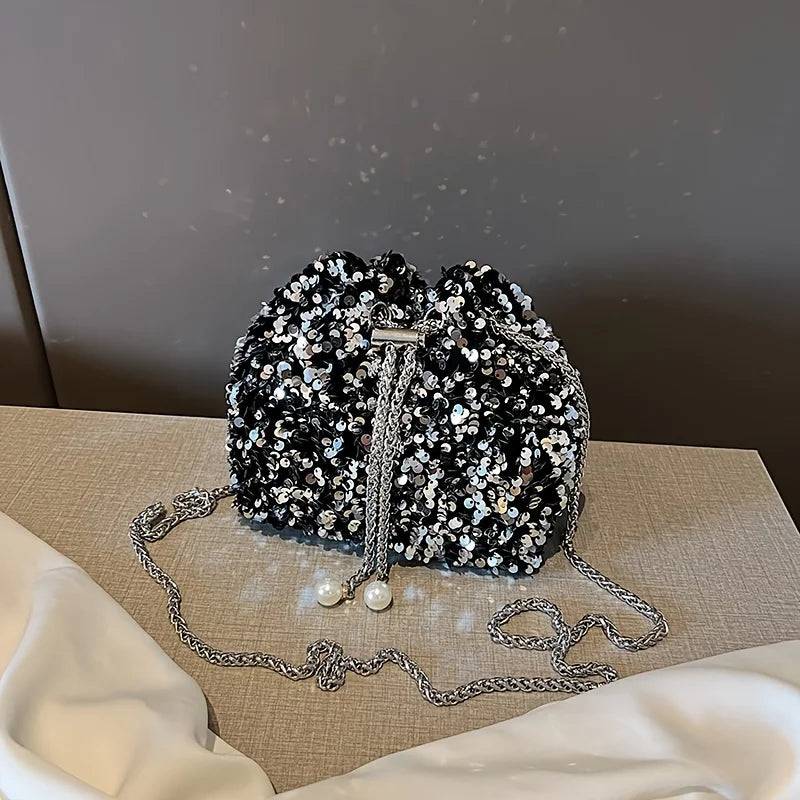 Sequin Bucket Bag with Chain Strap – Glam Mini Crossbody