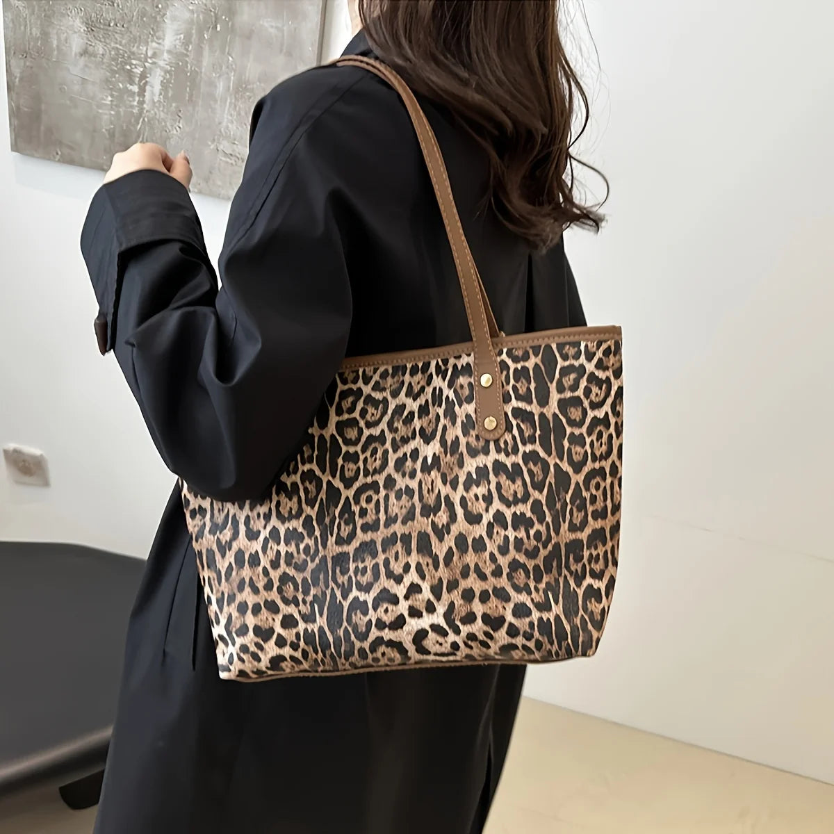 Leopard Print Shoulder Bag – Large Capacity Tote with Mini Pouch