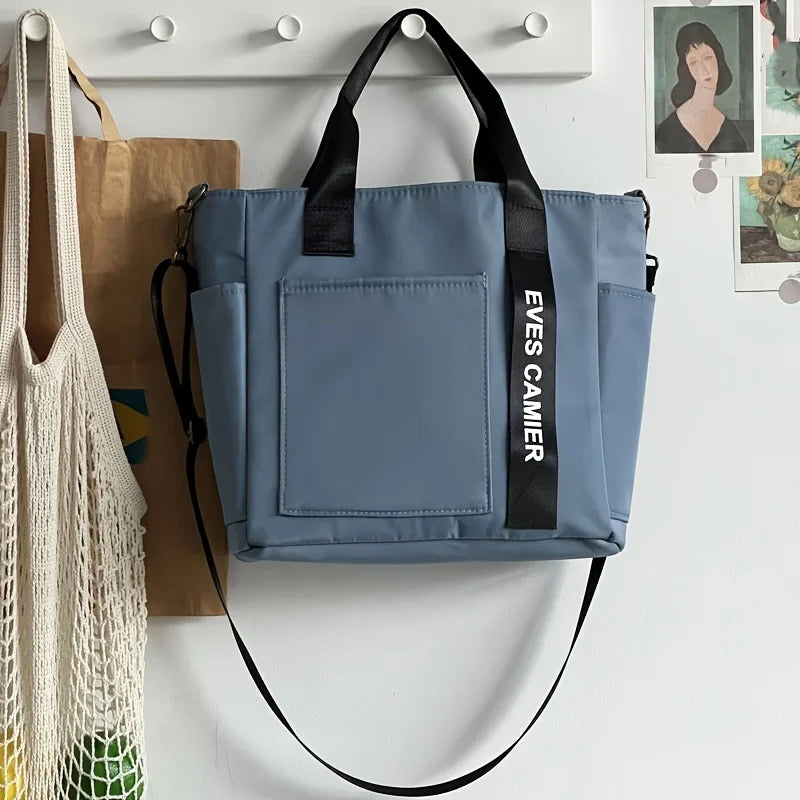 Multi-Pocket Canvas Tote Bag – Adjustable Crossbody Shoulder Bag