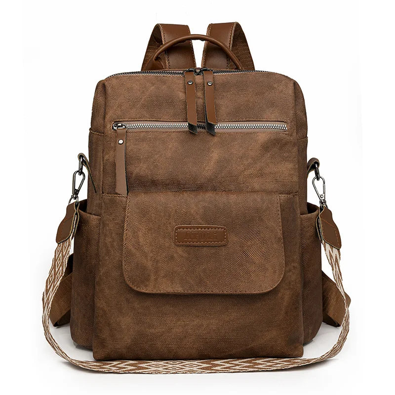 Women's Leather Backpack – Anti-Theft Multi-Pocket Travel Bag