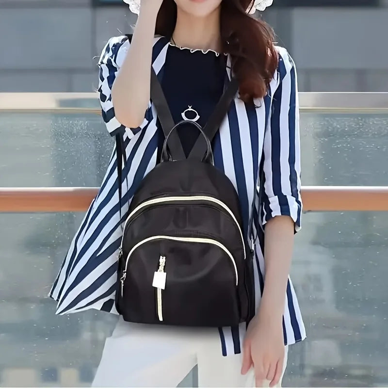 Black Nylon Backpack – Waterproof Lightweight Bag for Women