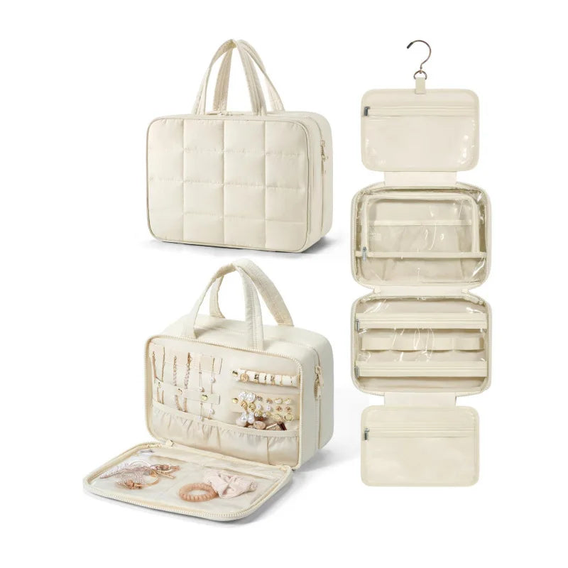 Foldable Plaid Makeup Bag Women Travel Organizer Hanging Toiletry Cosmetic Waterproof Make Up Beauty
