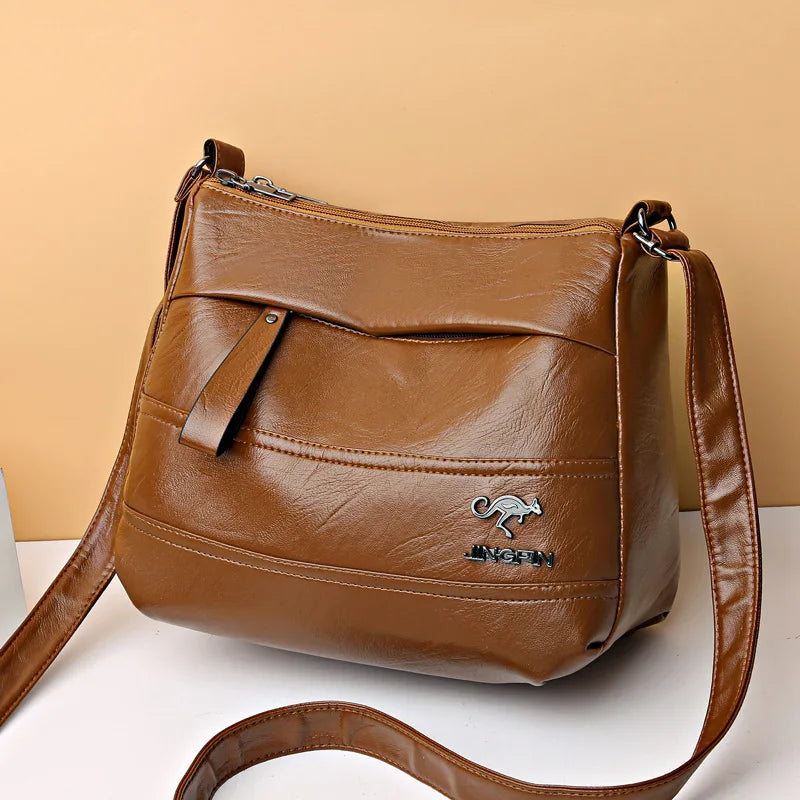 Retro Soft Leather Casual Versatile Multi-Layered Large-Capacity Single-Shoulder Multi-Functional