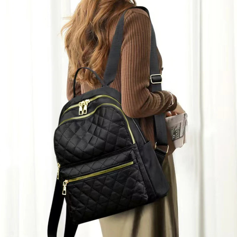 Everyday Spacious Diamond Quilted Backpack Wear-Resistant Material