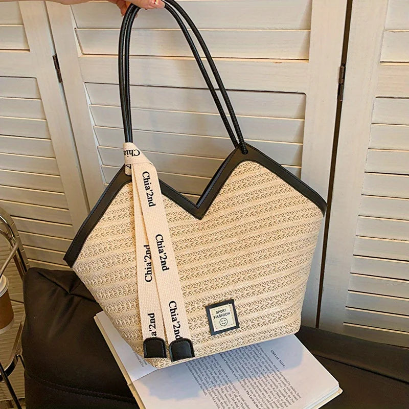 Straw Woven Beach Tote Bag – Women's Lightweight Shoulder Handbag