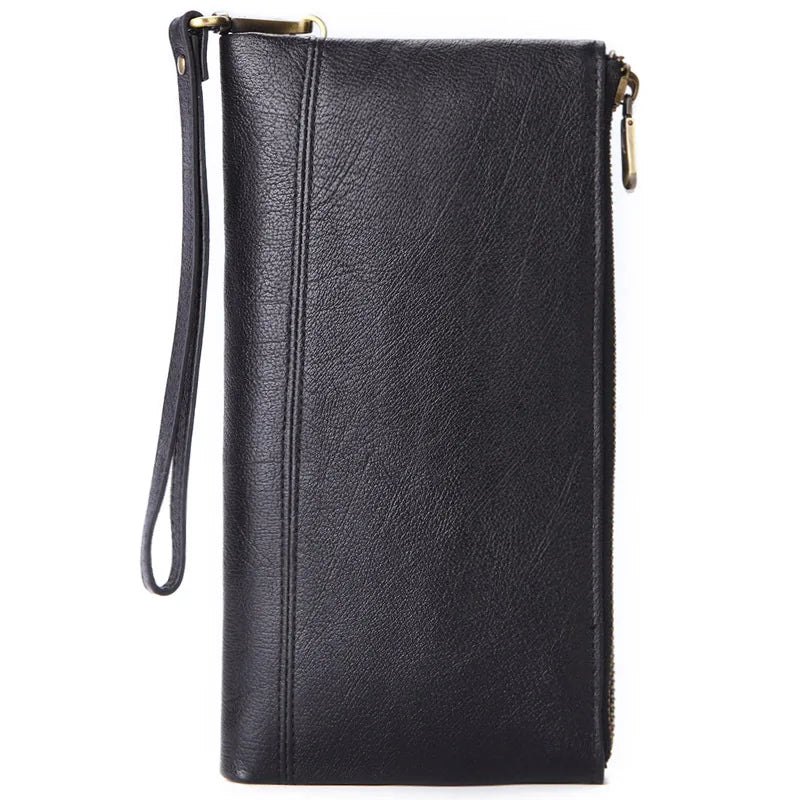 Men S Long Wallet Large Capacity Retro Real Leather Mobile Phone Thin Hand Business