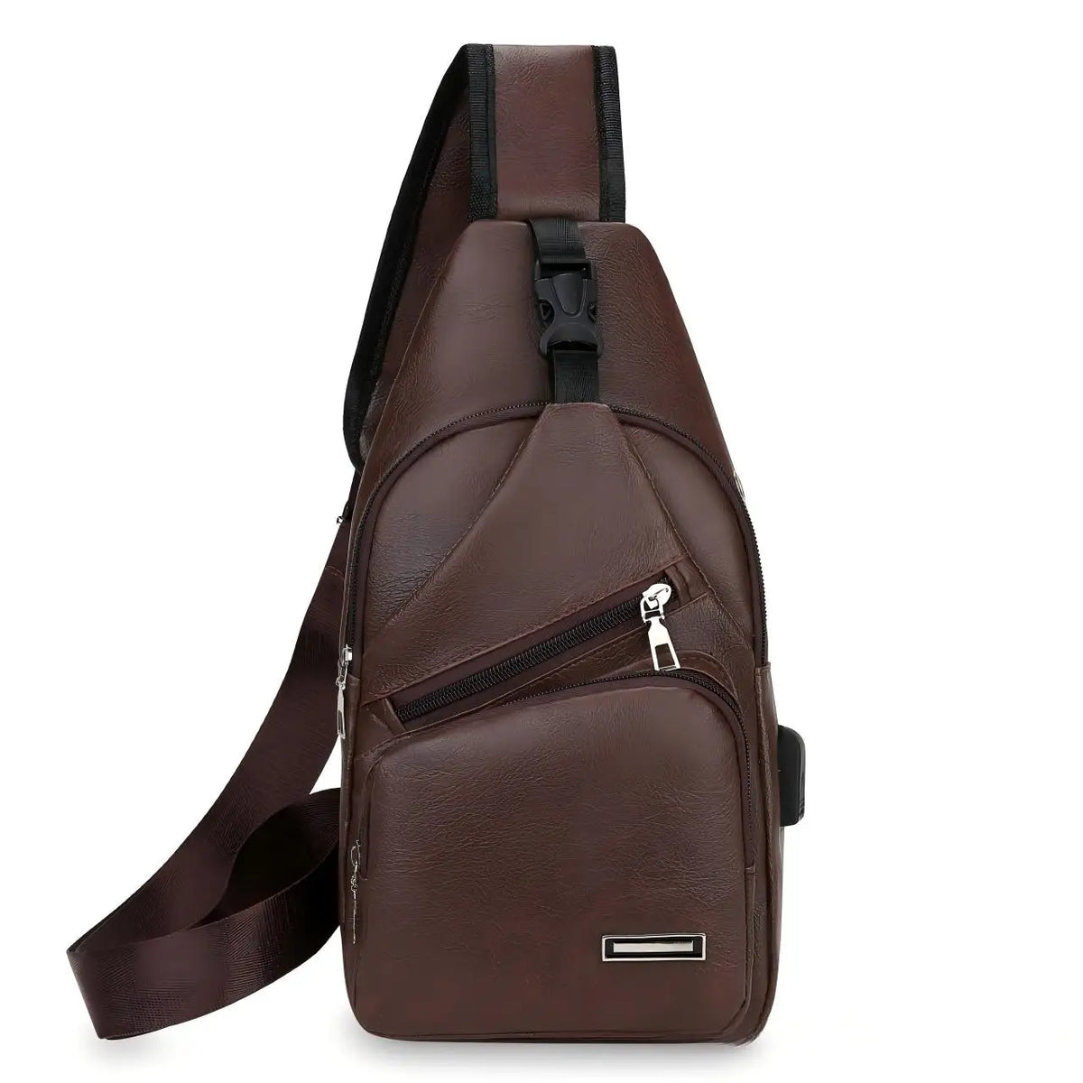 Homefish Simple Fashionable Casual Solid Color Pu Multifunctional Usb Charging Zipper Chest Bag