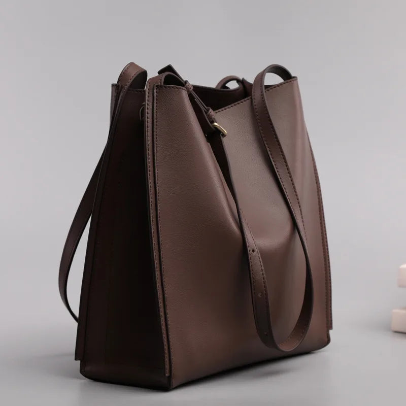 Genuine Leather Tote Bag Vintage Shoulder Bag Fashionable Large-Capacity Crossbody Bag