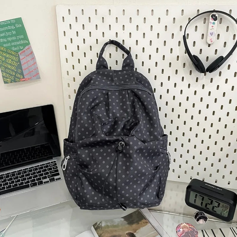 Korean Style Polka Dot Women S Backpack Niche Preppy Versatile Bag Lightweight Nylon Students Travel