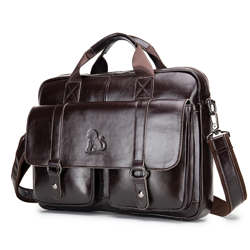 Large Capacity Computer Bag Genuine Leather Men S Briefcase Double Front Pockets