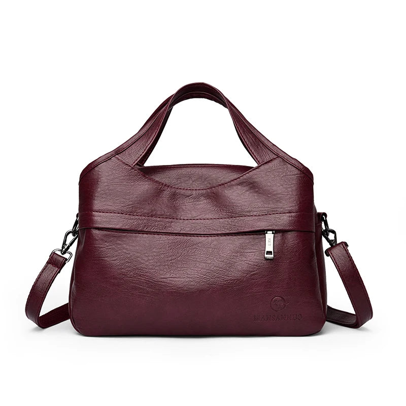 Washed Leather Crossbody Bag for Women – Multi-Pocket Shoulder Handbag