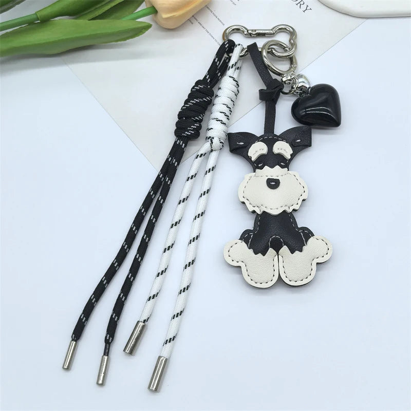 Schnauzer Dog Keychain Bag Charm – Cute PU Leather Pendant
