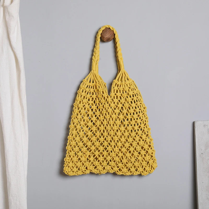 Handmade Knitted Hollow Tote Bag Boho Beach Bag
