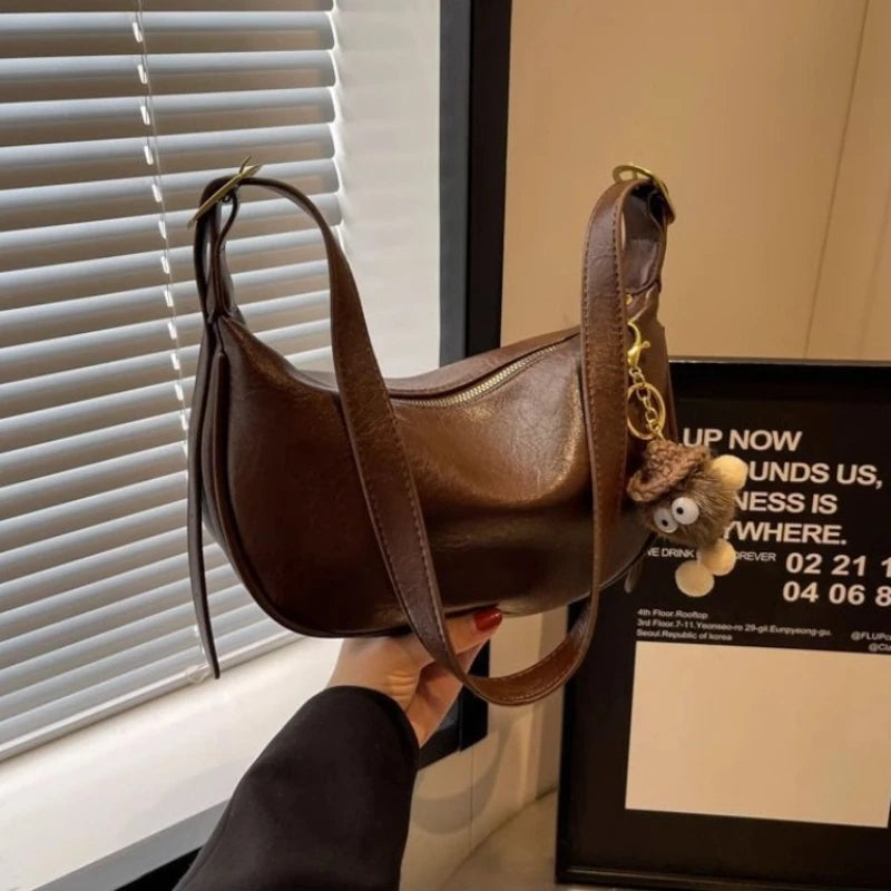 Faux Leather Crescent Crossbody Bag – Women's Casual Shoulder Bag