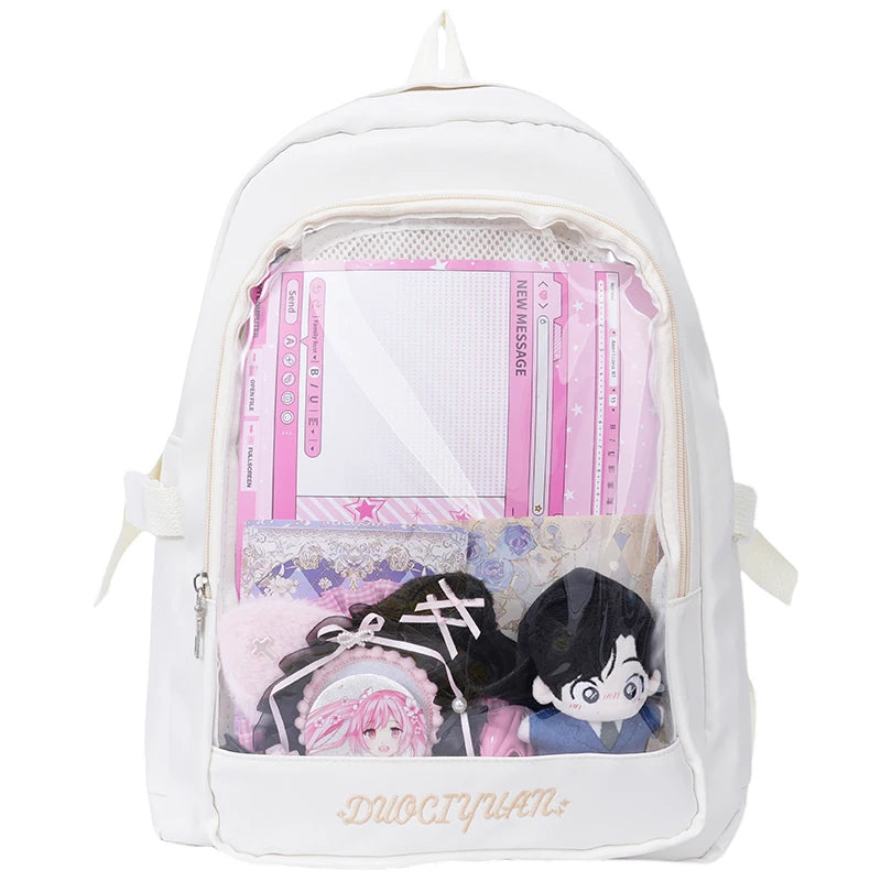 Kawaii Ita Backpack – Y2K Transparent DIY Display Rucksack for Women
