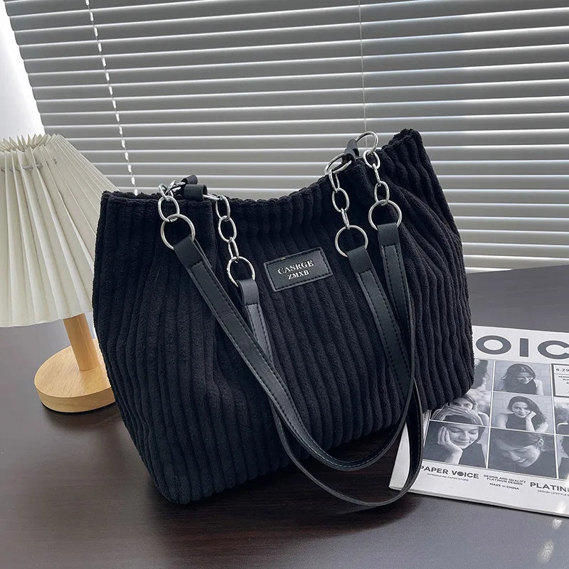 Large Capacity Chic Chain Underarm Bags Woman Corduroy Tote Bag Versatile Handbag Women Shoulder