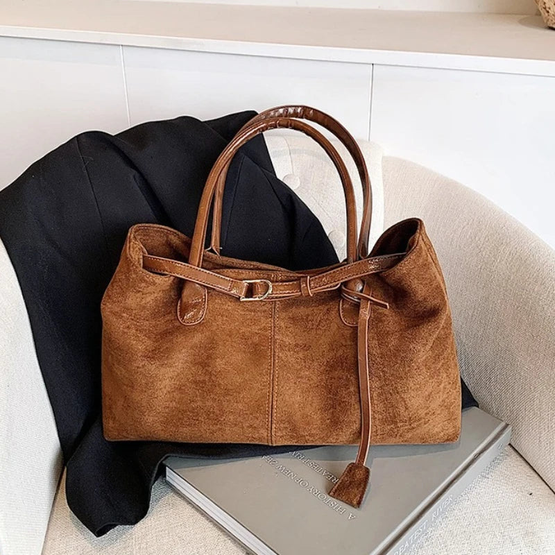 Autumn Winter Women S Suede Underarm Tote Bag Large Capacity Commuter Shopper Shoulder Trendy Soft