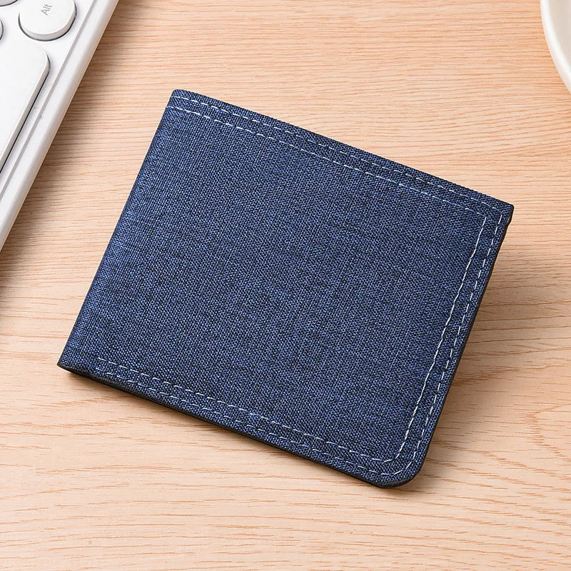 Men S Short Zipper Wallet Canvas Unlabeled Ultra Thin Denim Style