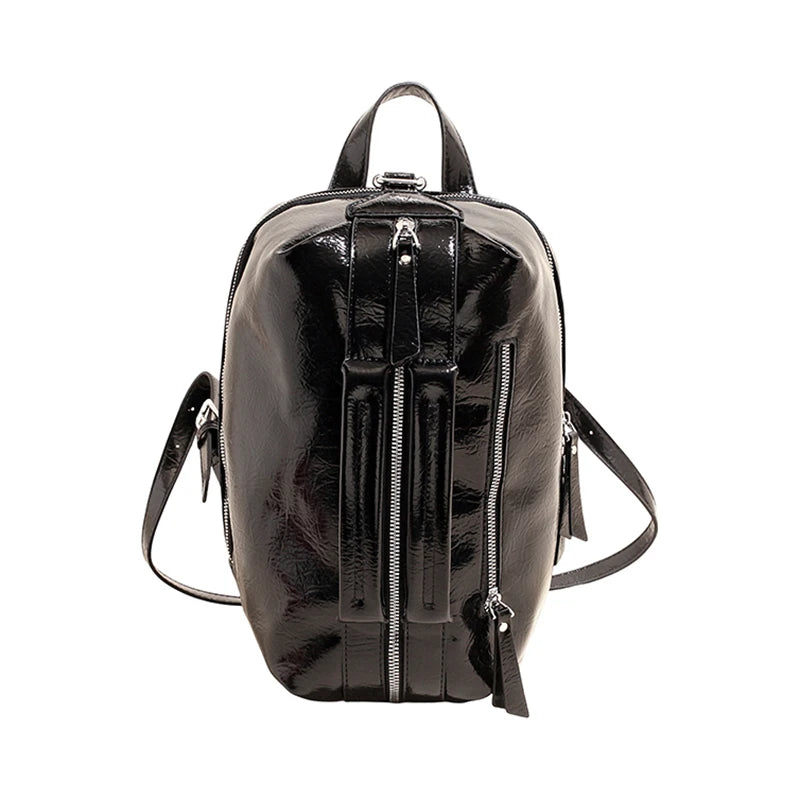 Vintage Shiny Oil Wax Leather Backpack Women Multifunctional Handbag Portable Travel School Bag