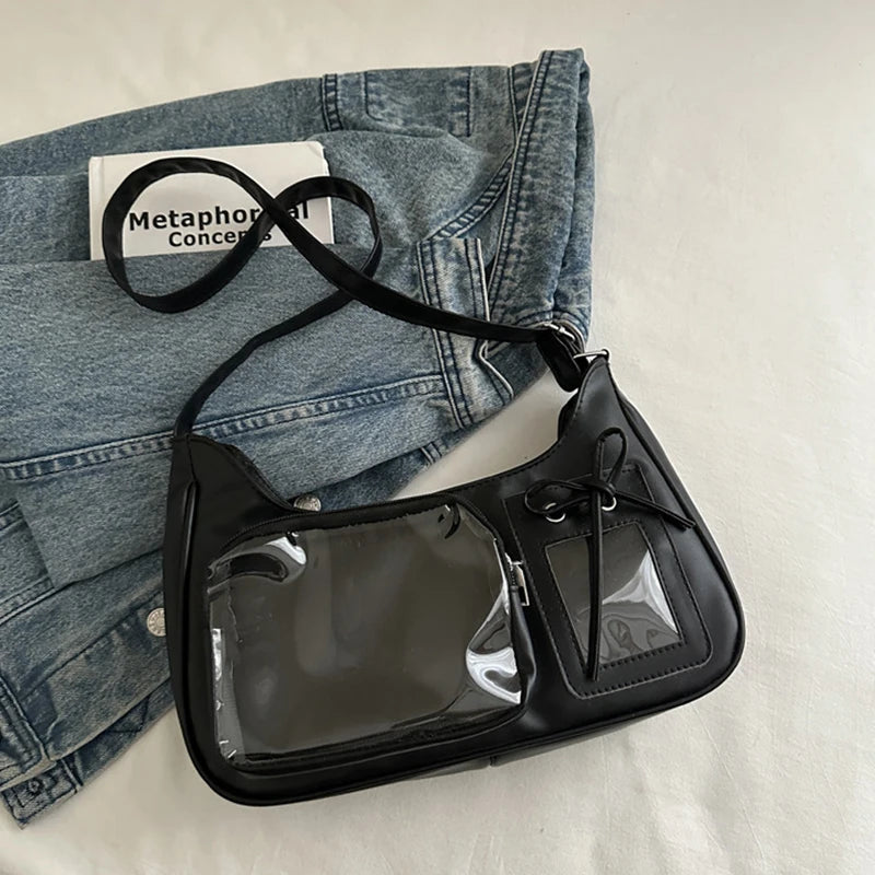 Lightweight Crossbody Shoulder Hobo Bag with Clear Pocket