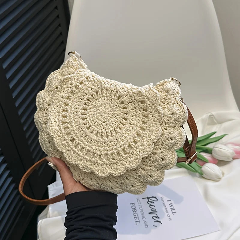 Crochet Round Crossbody Bag – Boho Woven Shoulder Purse