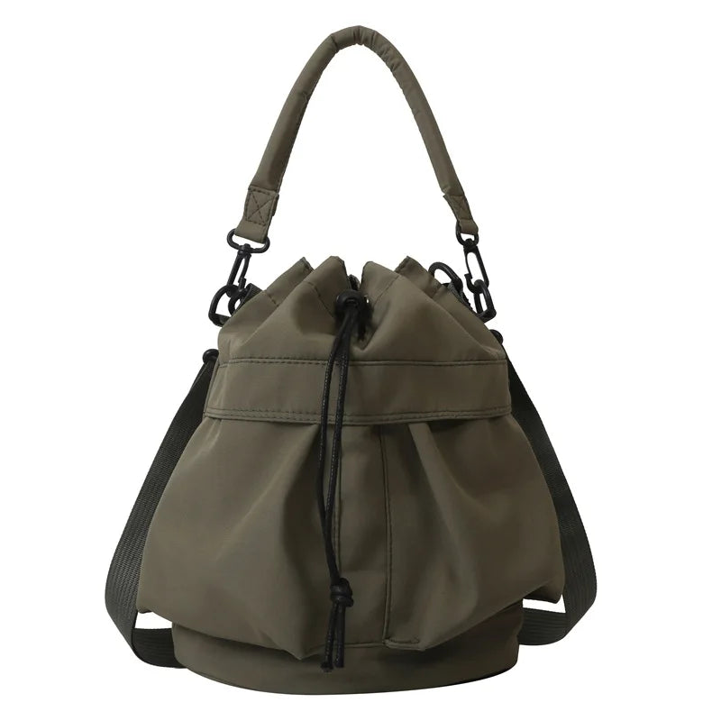 Nylon Drawstring Bucket Bag – Casual Crossbody Shoulder Bag for Women