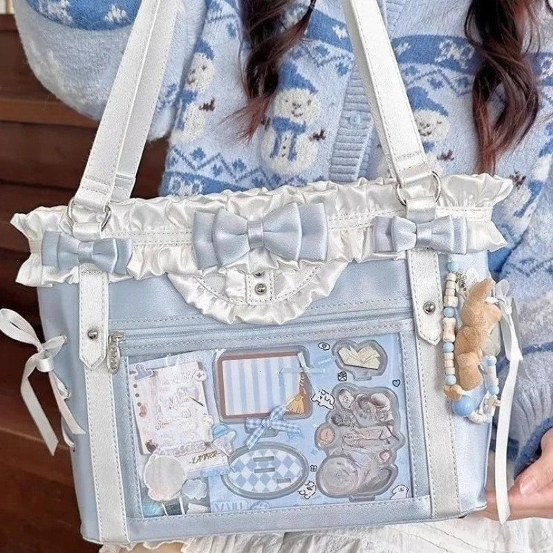 Design Girls Y2k Ulzzang Ita Bag Sweet Preppy Style Shoulder Women Large Capacity Ribbon Bow Tote
