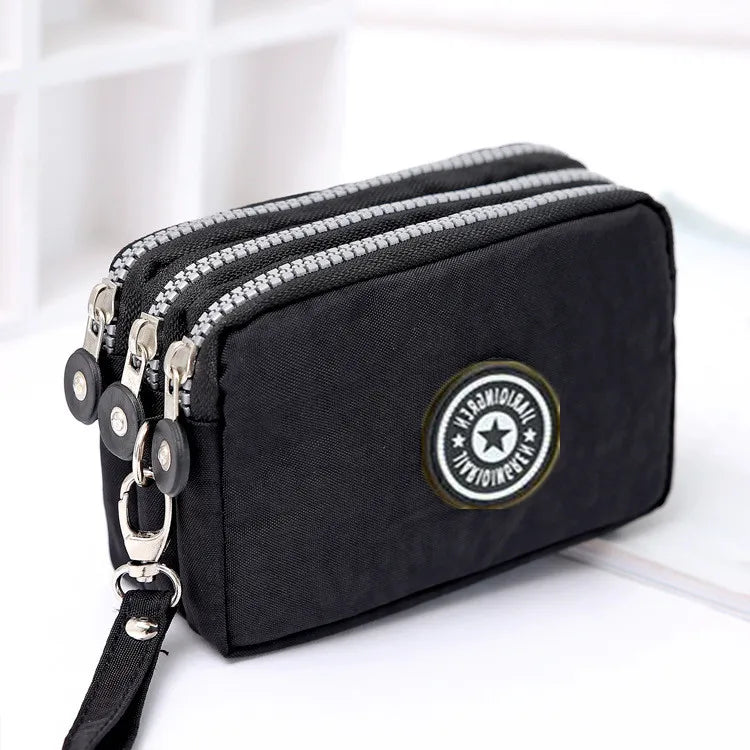 Three Layer Zipper Short Mobile Phone Bag Chic Women Hand Makeup Clutches Portable Change Waterproof