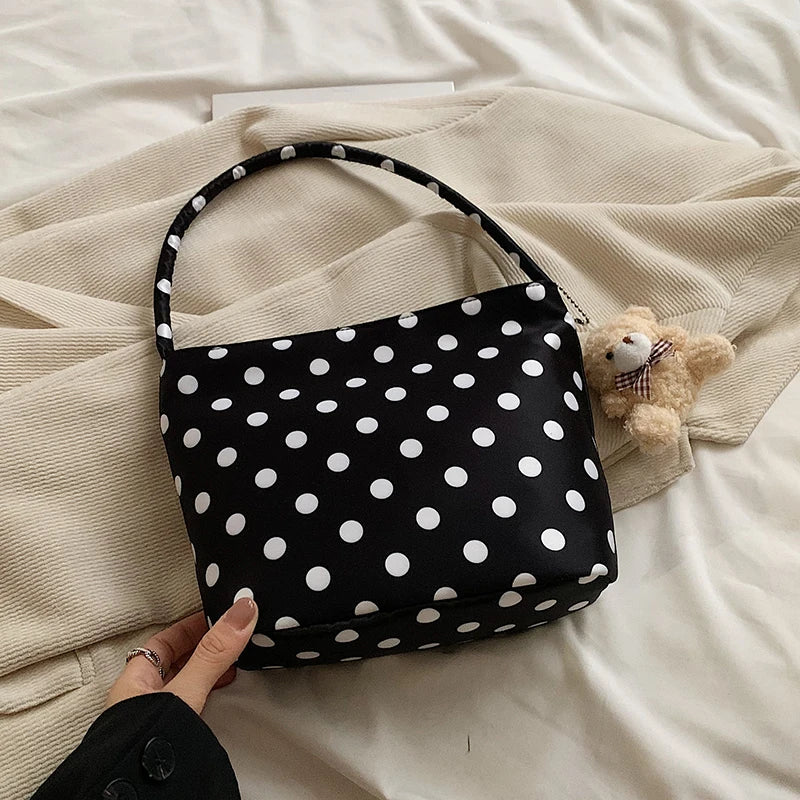 1pc Pure Color Polka Dot Shoulder Bag Armpit Bucket Comes Pendant