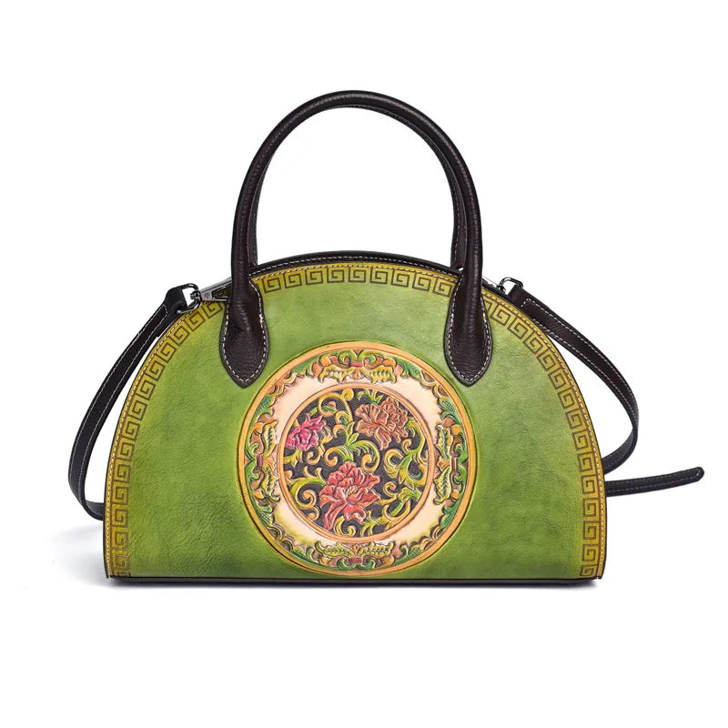 Chinese-Style Dumpling Bag Top-Grain Cowhide Women S Handbag Multi-Functional Large-Capacity