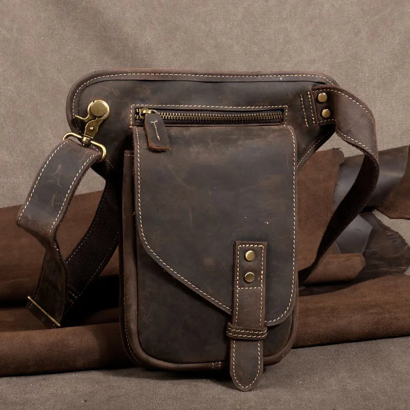 Genuine Leather Retro Waist Bag Men S Mobile Phone Storage Crossbody Bag Travel Single-Shoulder Bag