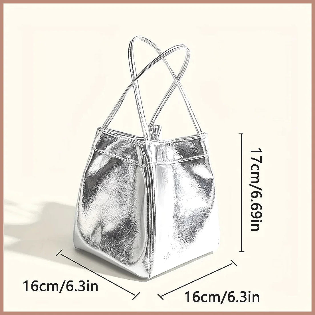 Sparkling Silver Mini Drawstring Bucket Bag Pu Glittery Crossbody Handbag Wallet Women