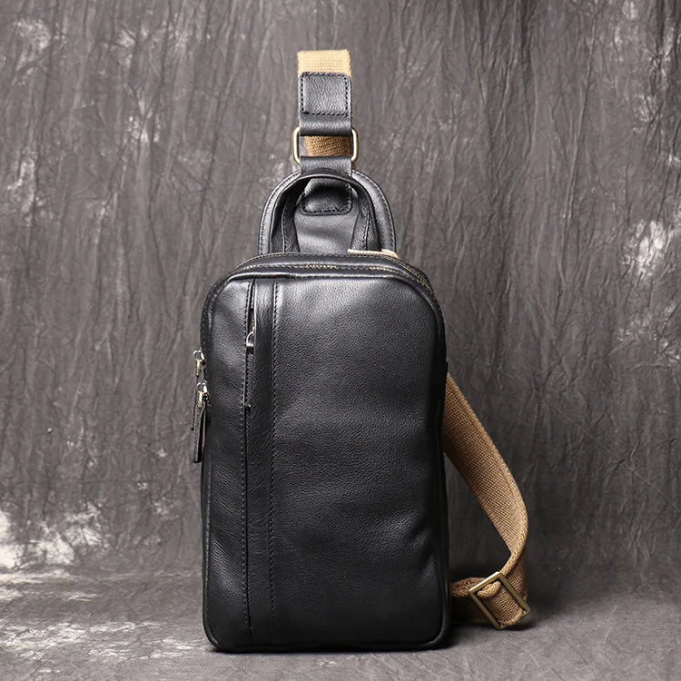 Men S Oil-Leather Chest Bag Genuine Leather Women S Single-Shoulder Small Backpack
