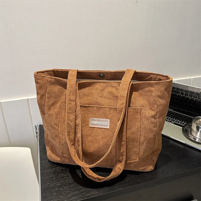 Corduroy Tote Bag for Women – Large Capacity, Machine Washable