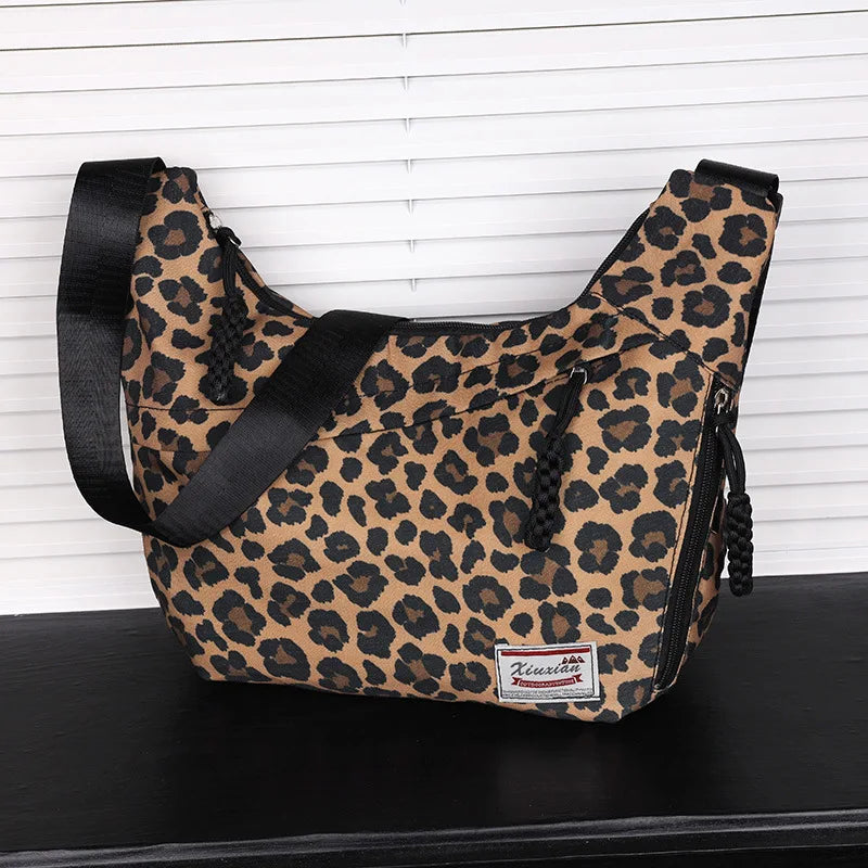 Leopard Print Hobo Crossbody Bag with Wide Adjustable Strap