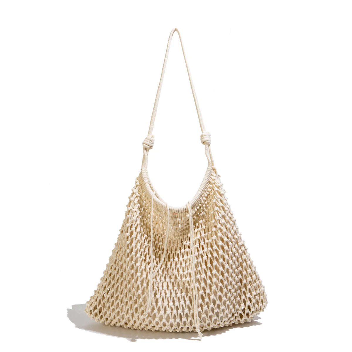 Handmade Cotton Mesh Tote Bag Large Capacity Hollow Woven Shoulder Summer Beach Vacation Shopping
