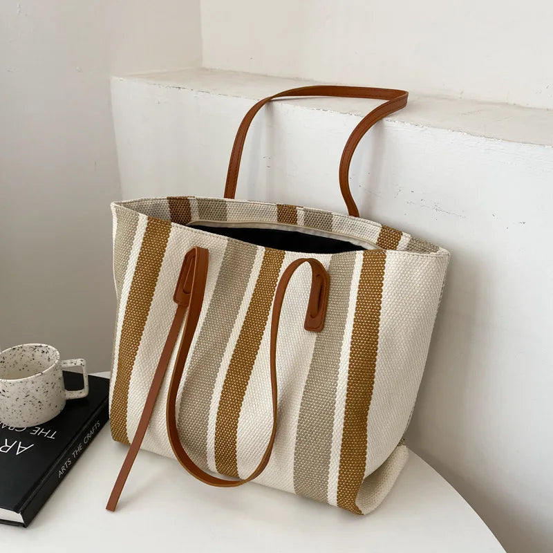Raffia Summer Bags Woman Stripe Designer Shoulder Crossbody Shopper Storage Bag Women Casual Canvas