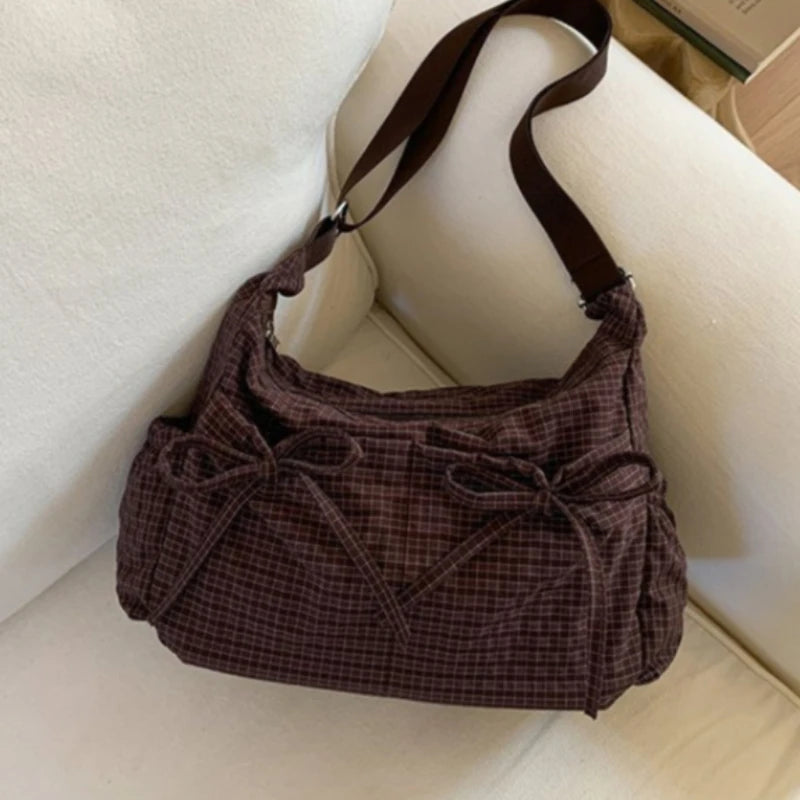 Fashionable Nylon Plaid Texture Crossbody Bag Casual Versatile Small Unique Hobo Luxury Brand