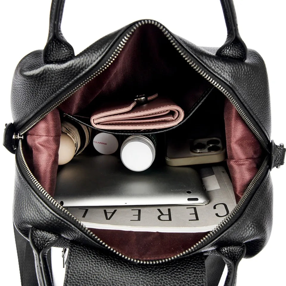 Genuine Cowhide Leather Women's Backpack – Large Capacity